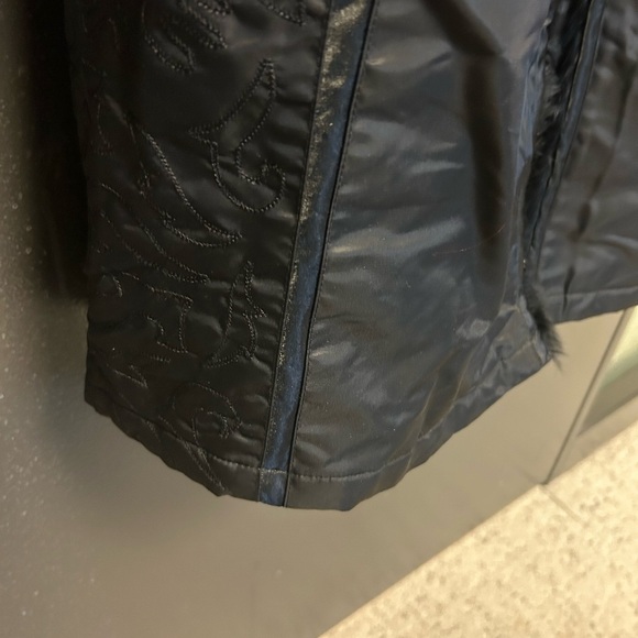 Ebene by Patrick Assuline Rabbit Fur trim pattern trench size 10 Excellent cond - Picture 9 of 16